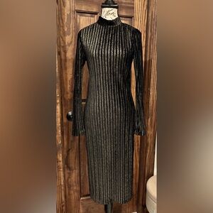 BCBGeneration Gold and Black Ribbed Sheath Dress